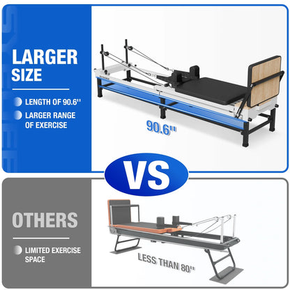 90'' Foldable Pilates Equipment for Home Workouts,Balanced Body Pilates Reformer Machine for Home and Gym, Pilates Exercise Equipment with Jump Board, 220Lbs Resistance 5 Springs